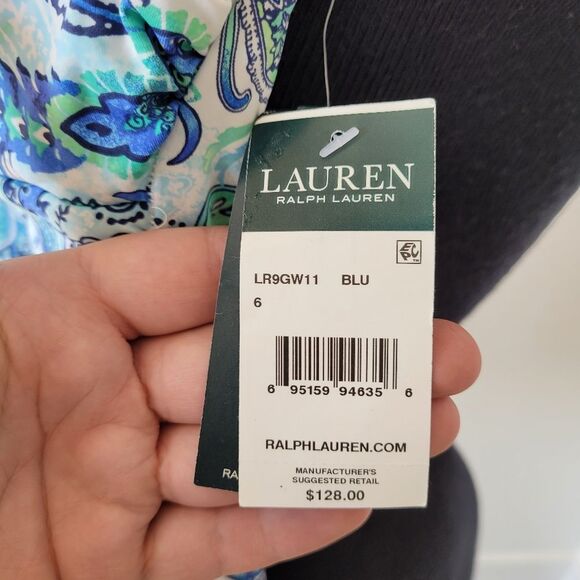 NEW Lauren Ralph Lauren Swimsuit One Piece Paisley Blue Halter Ruched Size 6 - Picture 7 of 7